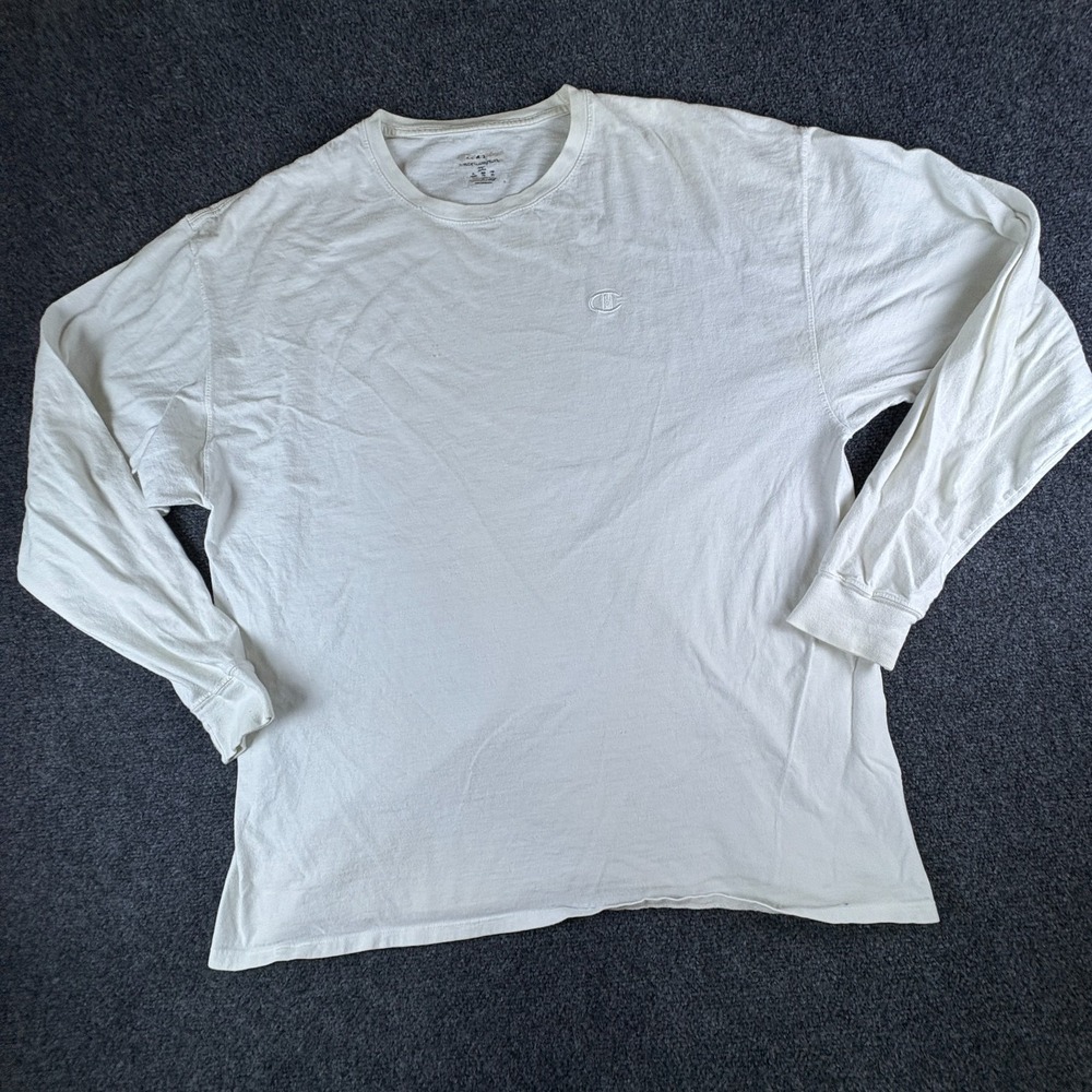 Champion Shirt Mens 2XL White Logo Full Sleeve Crew Neck Casual Everyday Wear